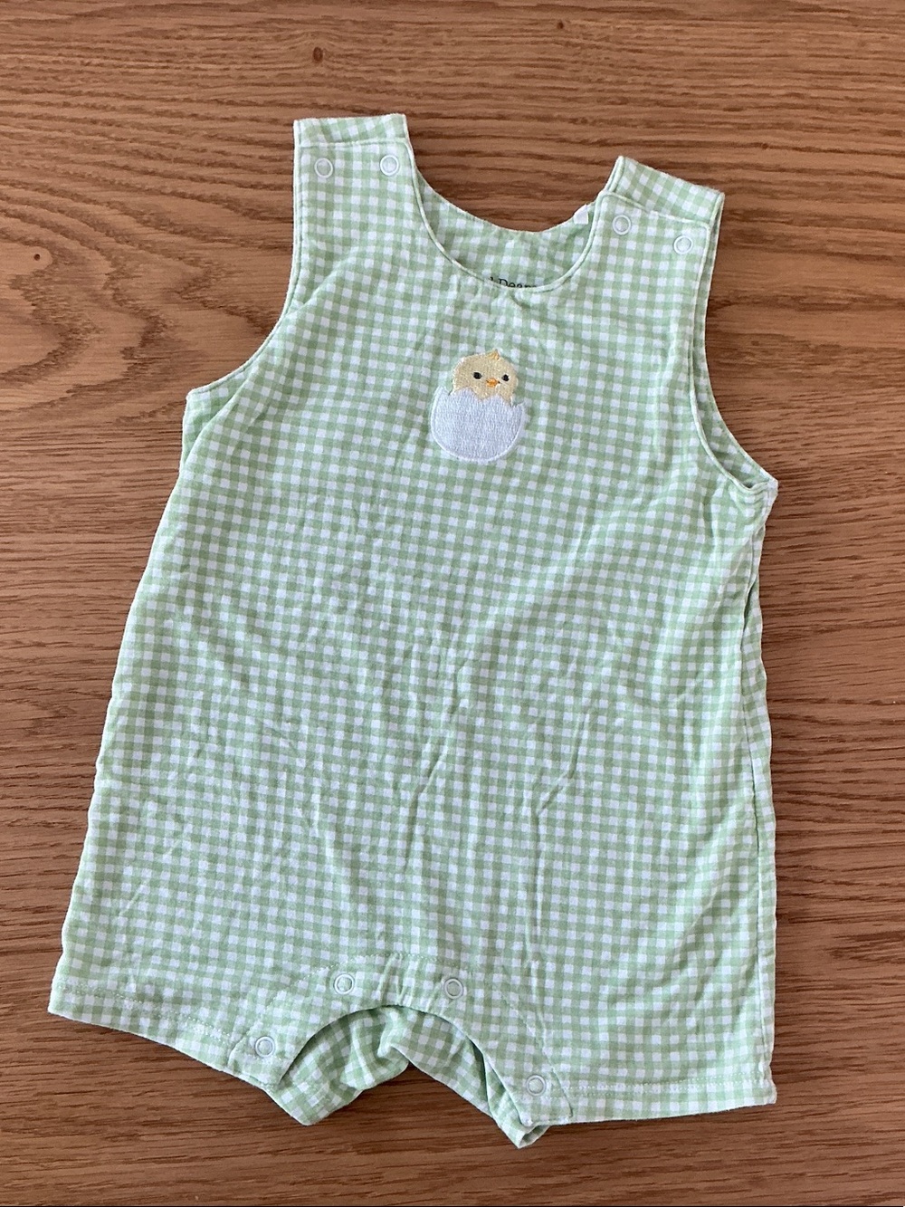 Angel Dear Green Gingham Chick Embroidered One-Piece